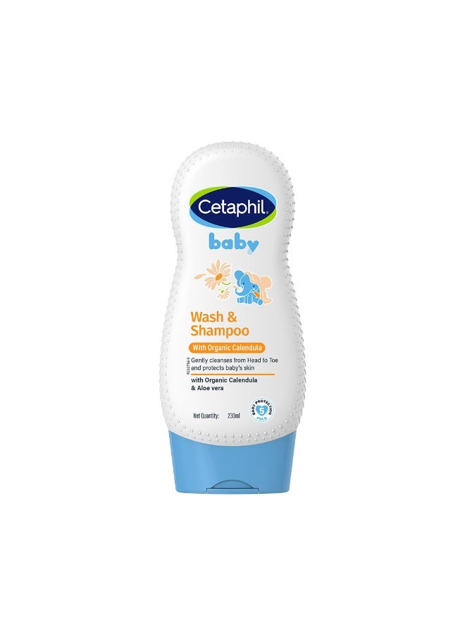 Cetaphil Baby Wash & Shampoo with Organic Calendula 230 ml | Gentle Daily Cleanser for Newborns & Babies | Hypoallergenic, Dermatologist Tested, Paraben-Free - Image 1